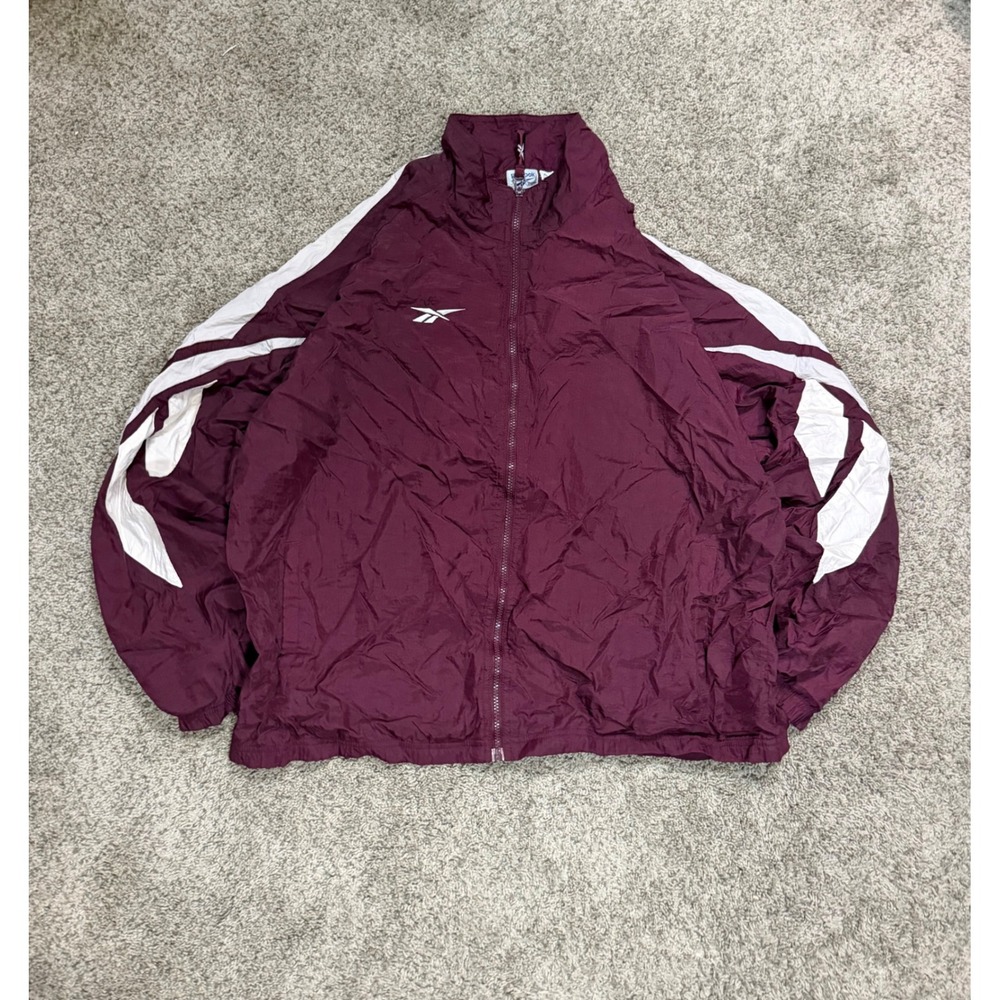 Vintage Reebok Track Jacket Maroon White Vector Windbreaker Full Zip Mens XL